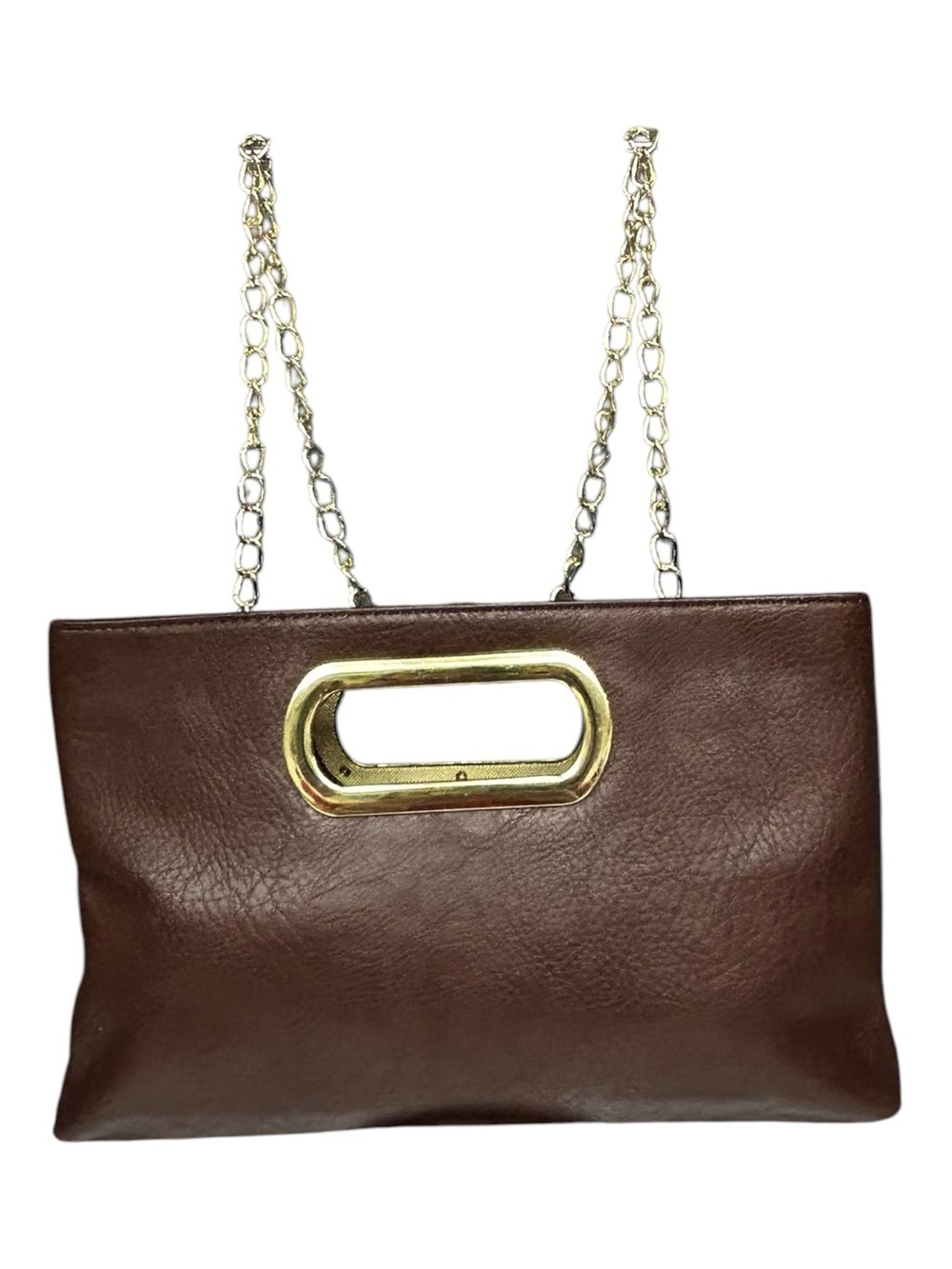 Charming Charlie Brown Faux Leather Gold Chain Crossbody or Clutch Bag